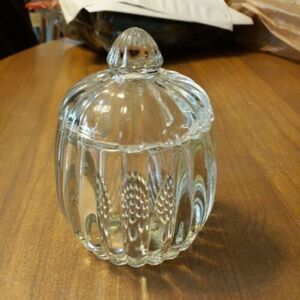 Jeannette Glass Relish Jar with Lid National Clear Ribbed & Dot Design